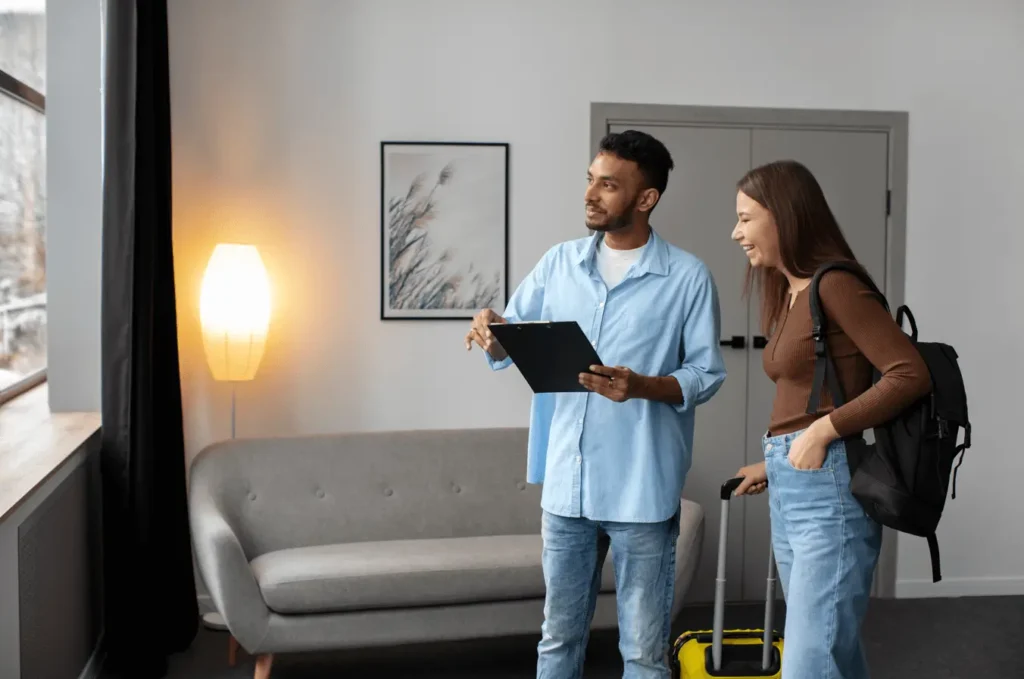 Malaysian student viewing accommodation options in Korea